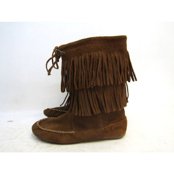 Minnetonka Womens Size 8 Brown Suede Fringe Mid Calf Fashion Boots Bootie - Picture 1 of 11